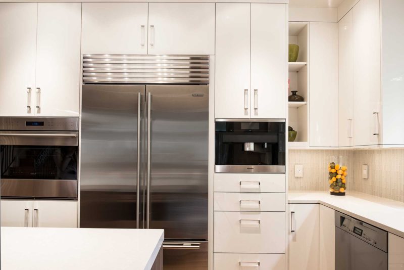 Chrome and Cream 2 beautiful and functional kitchen with refrigeration, ovens and storage