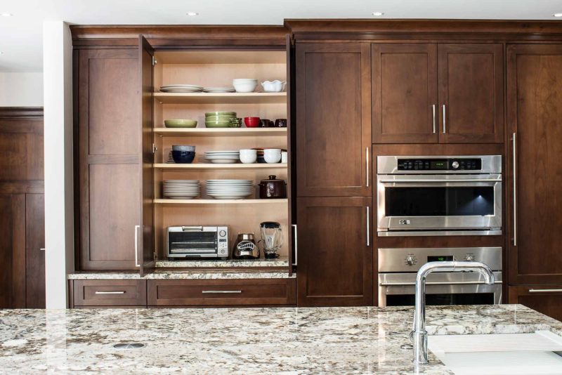 Dark Industrial 10 Handsome and rich kitchen with tall shelf storage and double ovens