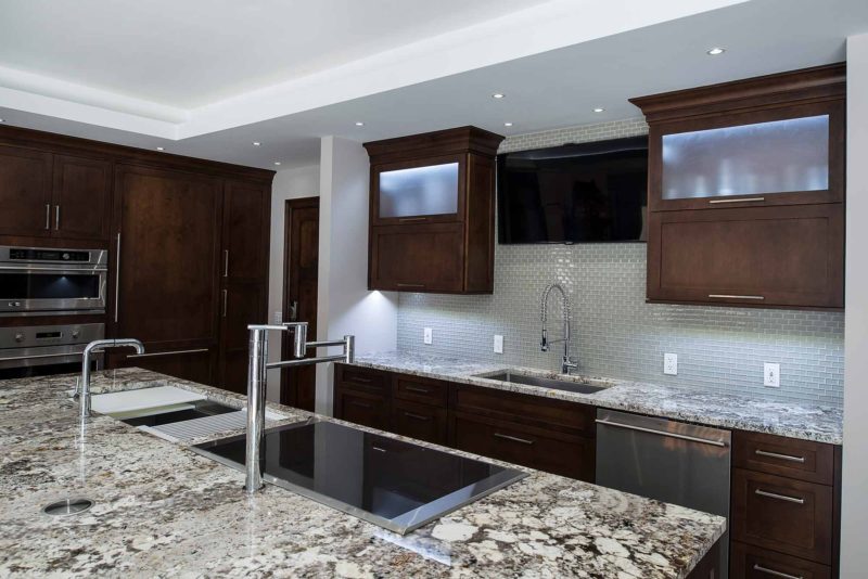 Dark Industrial 4 Handsome and rich kitchen with Galley Workstation large stainless steel kitchen sink and induction cooktop