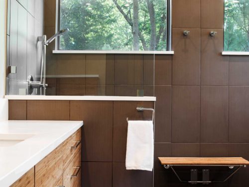 Beyond the Kitchen 9 slate tile contemporary shower with wood seating