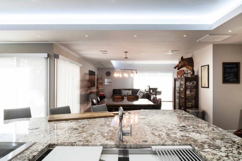 Dark Industrial 11 Handsome and rich kitchen with Galley Workstation large stainless steel kitchen sink on island open to dining table