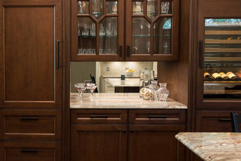 Marble and Wood 10 old world kitchen with beverage center and wine refrigerator