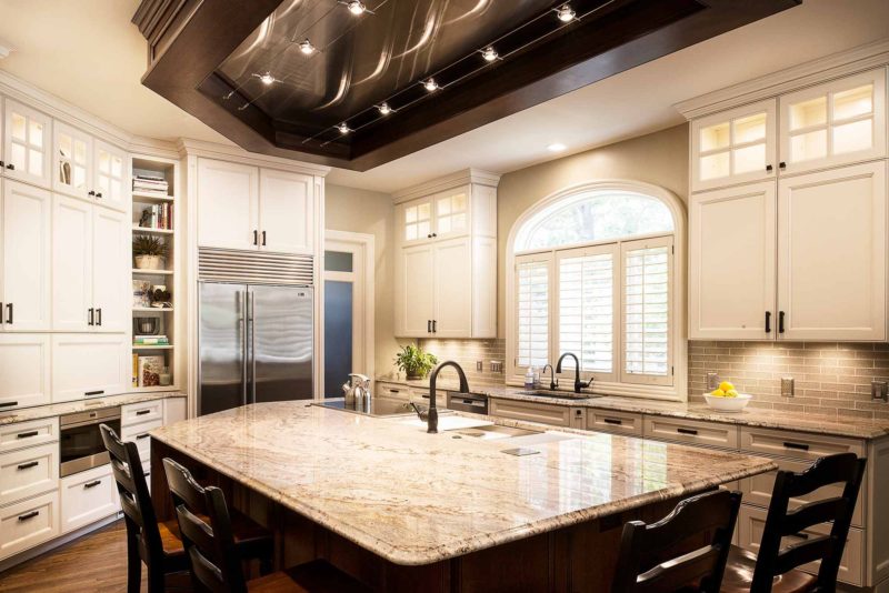 Marble & Wood 12 old world kitchen with galley workstation kitchen sink and induction cooktop